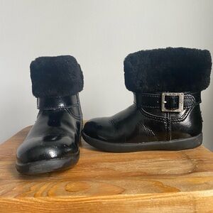 UGG Black Fur-Lined Ankle Boots with Buckle